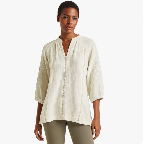 Soft Surroundings size Medium Ivory Gauze long sleeve tunic top Boho beachy - Picture 9 of 9